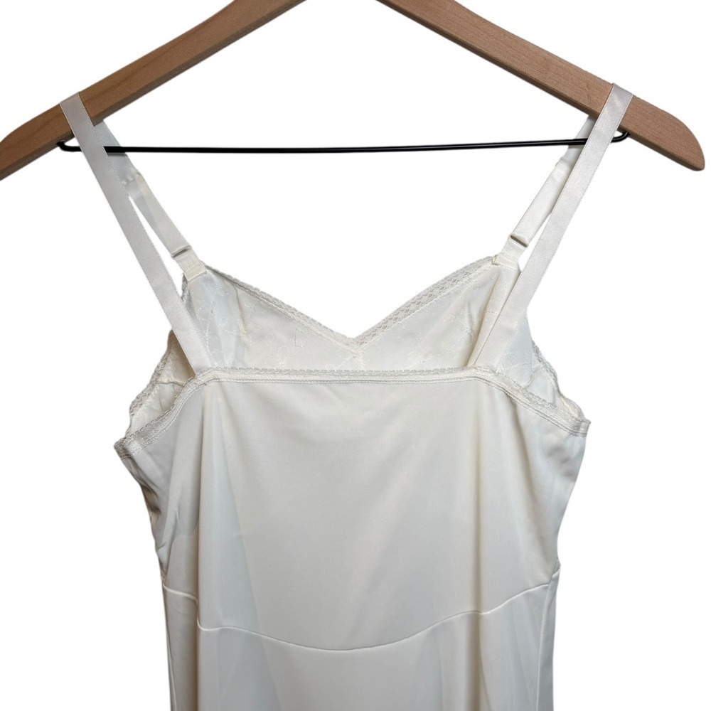 Vintage Sears White Full Slip Dress Floral Embroidered Lace Trim Sz 32 XS Retro - Picture 7 of 10